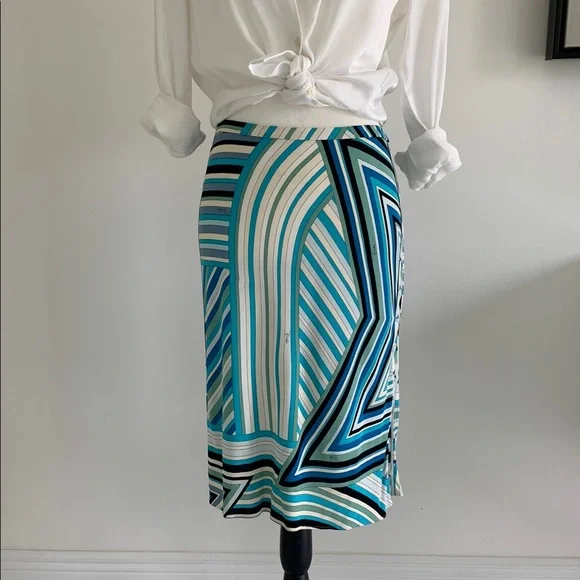 Striped Blue and White Midi Skirt - Picture 1 of 13